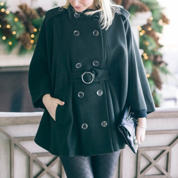 Rare Rachel Zoe 100% Wool Cape Coat M/L Dark Green - Picture 6 of 6